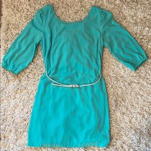 Turquoise blue 3/4 sleeve dress with white belt M